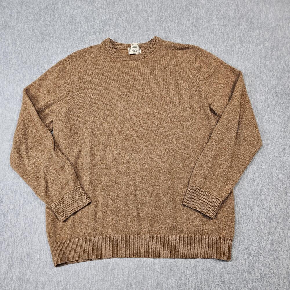L.L.Bean Sweater Mens XLT Brown 100% Lambswool Crew Neck Pullover